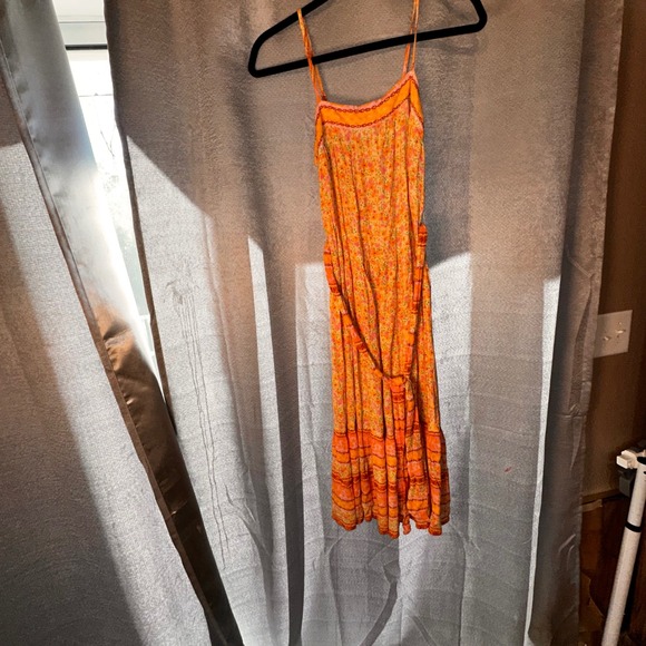 Billabong Floral Print Midi Sundress Strappy Belted Orange Pink Wish For You "M" - Picture 4 of 6